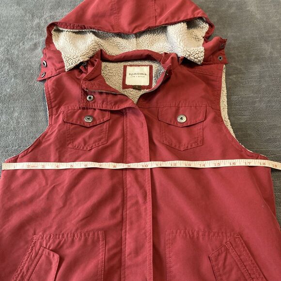 Sonoma  Faux Fur Lined Hoodie Vest Zip & Button Red, Women's Sz S Fall Outdoors - Picture 4 of 10